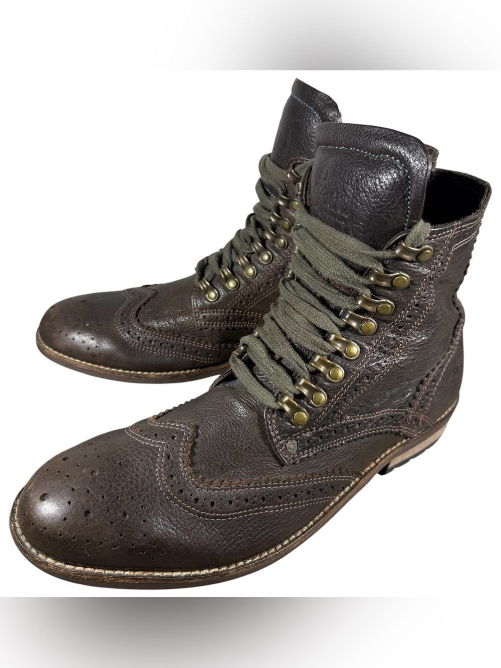 Feud Britannia Men’s Size 10 Avant Garde Wingtip Combat Lace Up Zip Leather Boot